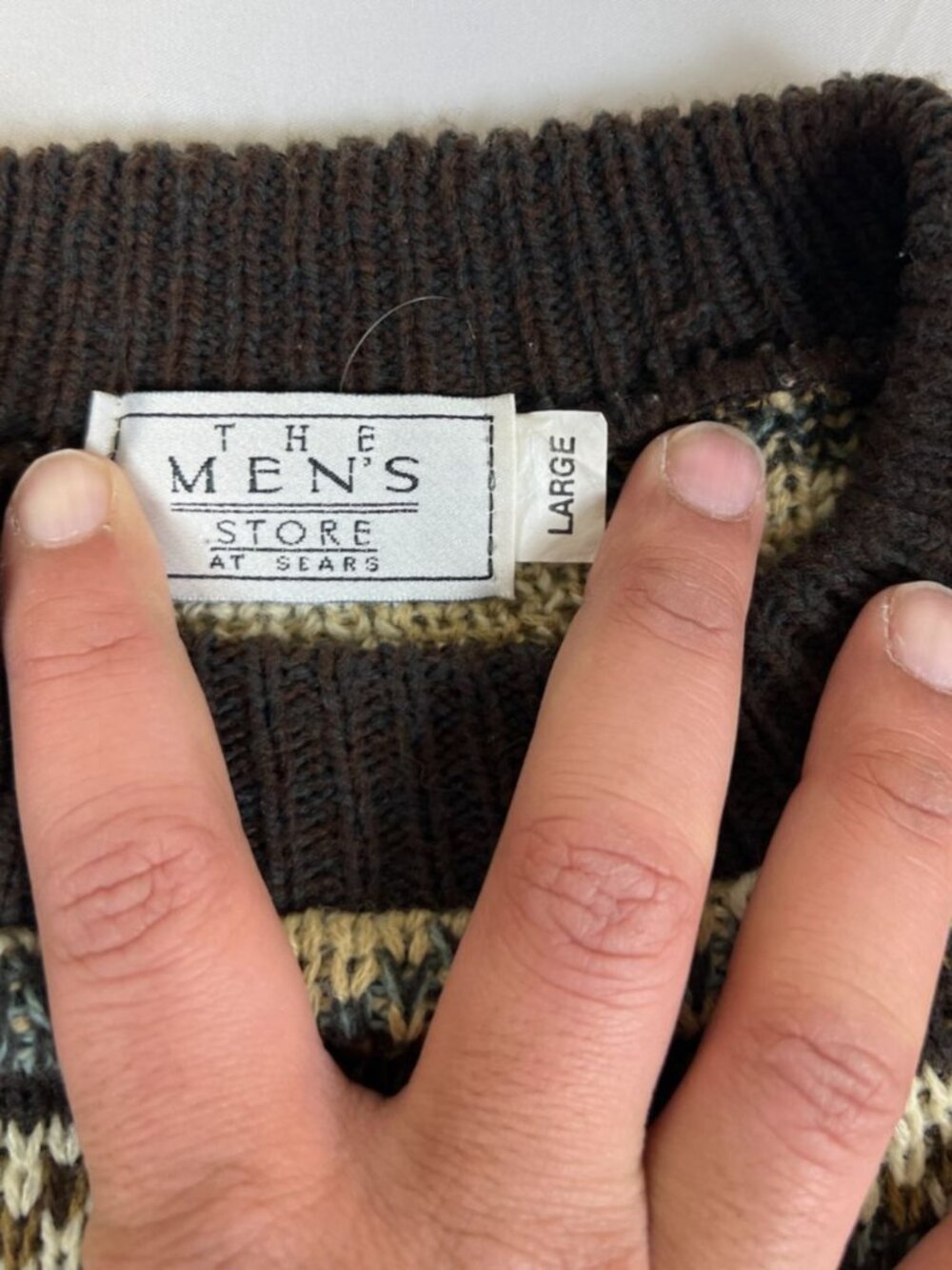 Vintage The Men’s Store at Sears Large Crewneck Sweater Brown Patterned 90s - Picture 3 of 7